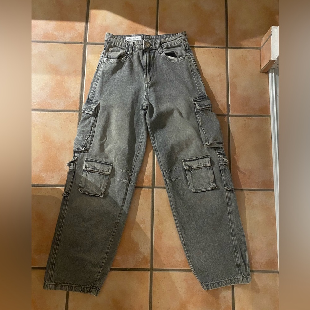 Zara Jean Cargo pants. Used a lot. Grayish black color. Very good condition